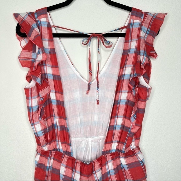 Blue Life Hope Romper 100% Cotton Low Back Gingham Red Blue Size Medium NWT - Picture 13 of 16